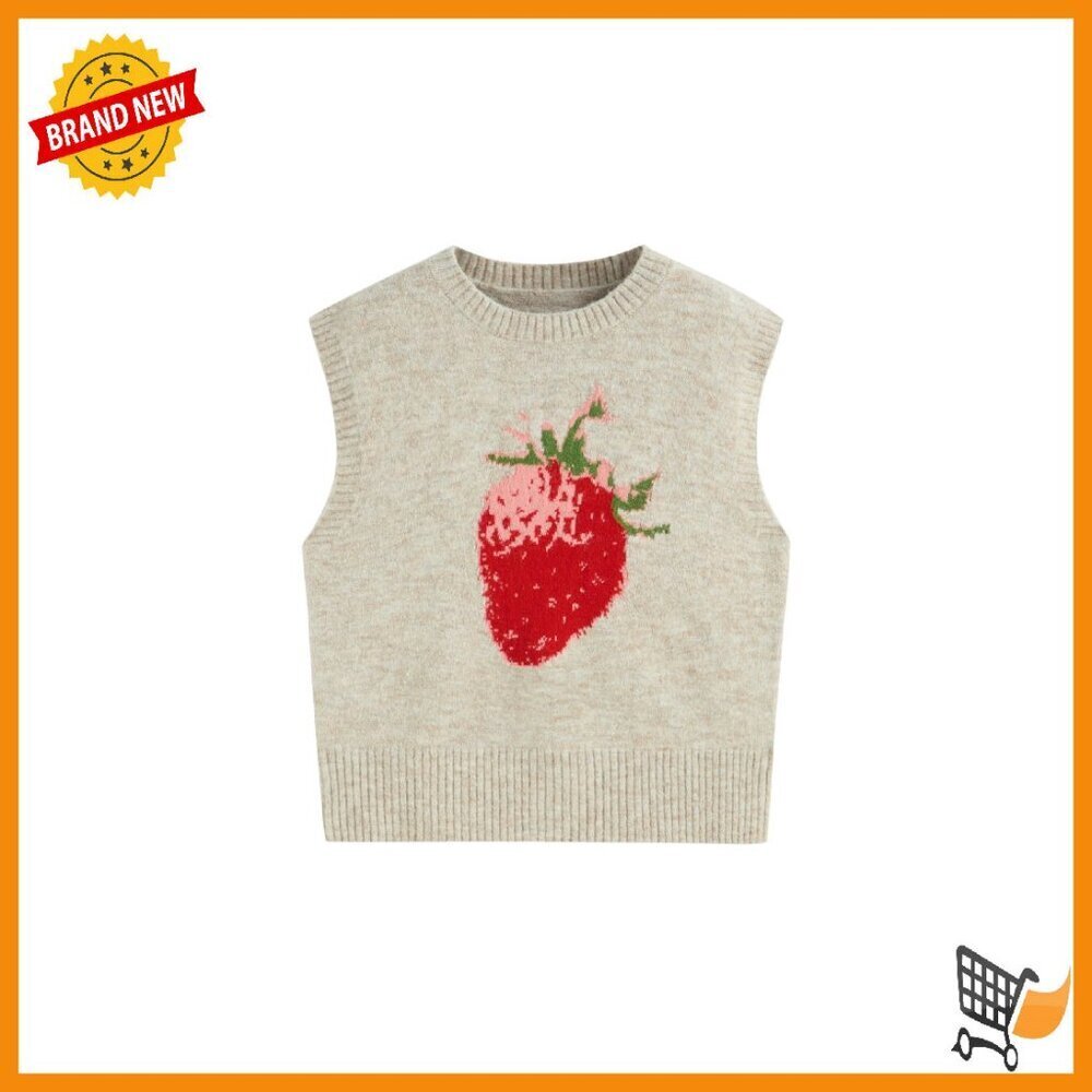 Sleeveless Sweater Vest Knit Pear Graphic Fall Layering Piece